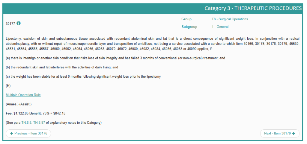 MBS item number 30177 for post weight loss abdominoplasty